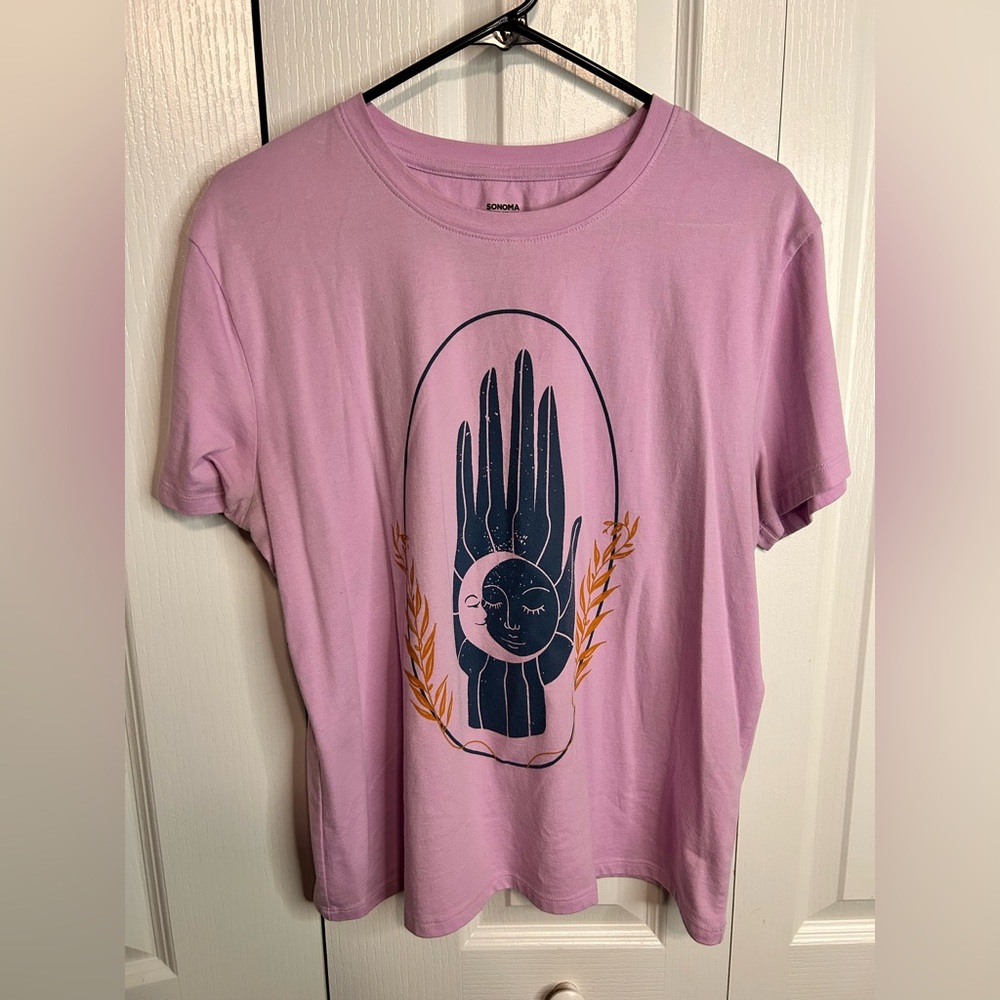 Sonoma Women’s Purple Graphic Short Sleeve T-Shirt Size Large Cotton Blend